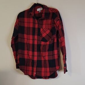 Old Navy Red and Black Plaid Boyfriend Button-Up Shirt